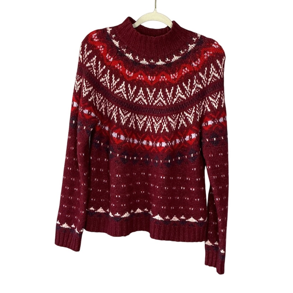 American Eagle Burgundy Fair Isle Wool Blend Mock Neck Sweater Large